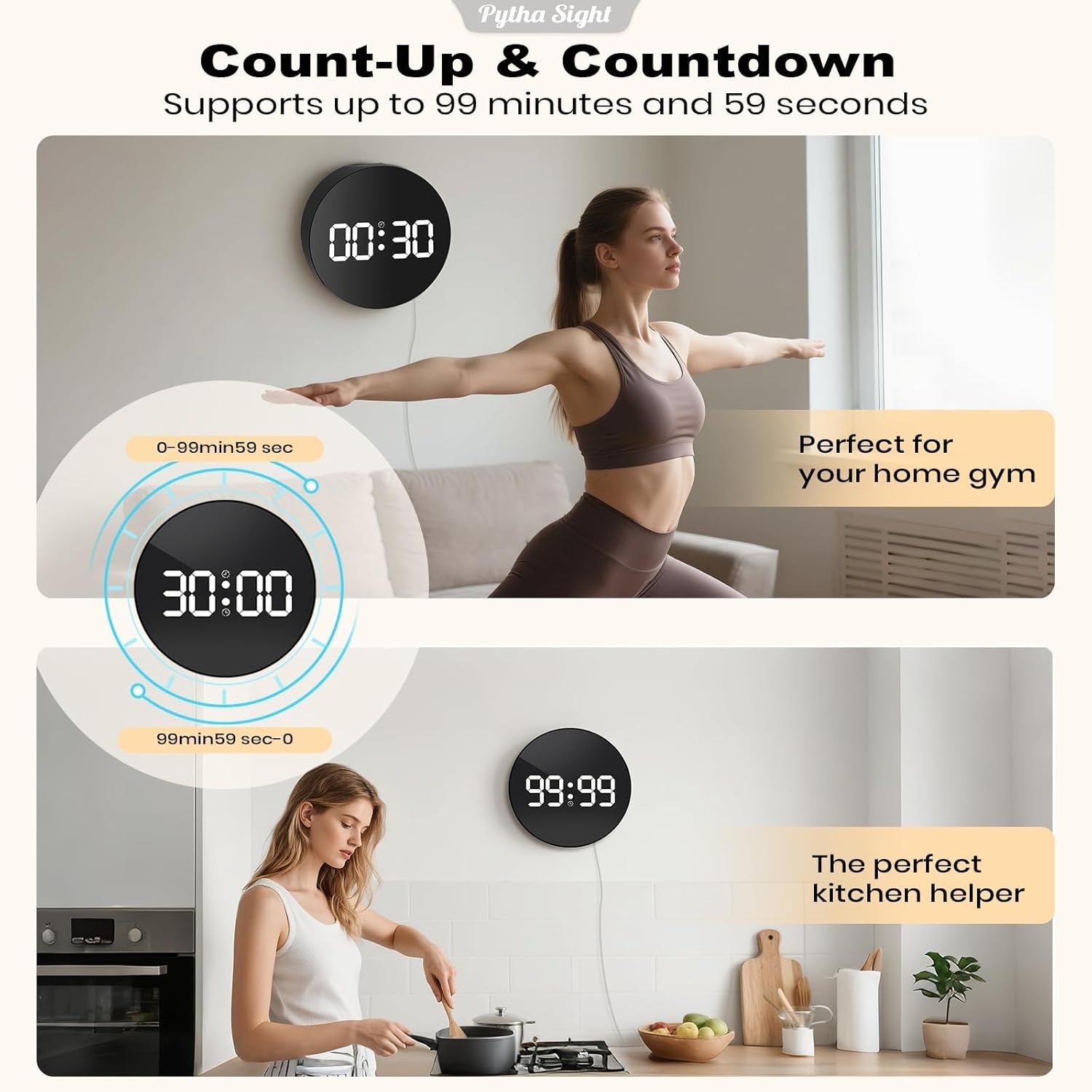 Ice Blue Large Digital Wall Clock LED Countdown Timer Remote Temp Humidity