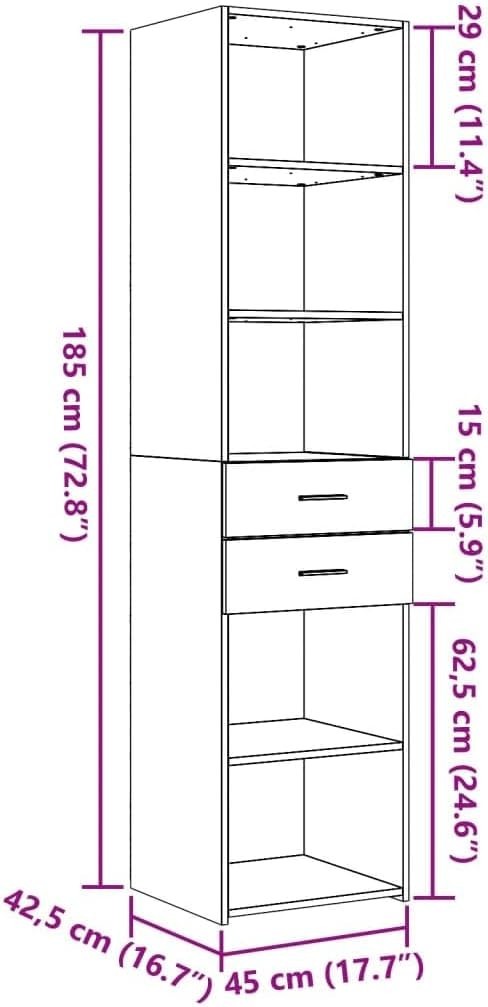 Tall Black Storage Cabinet 45x42.5x185cm – Slim Modern Unit with Drawers