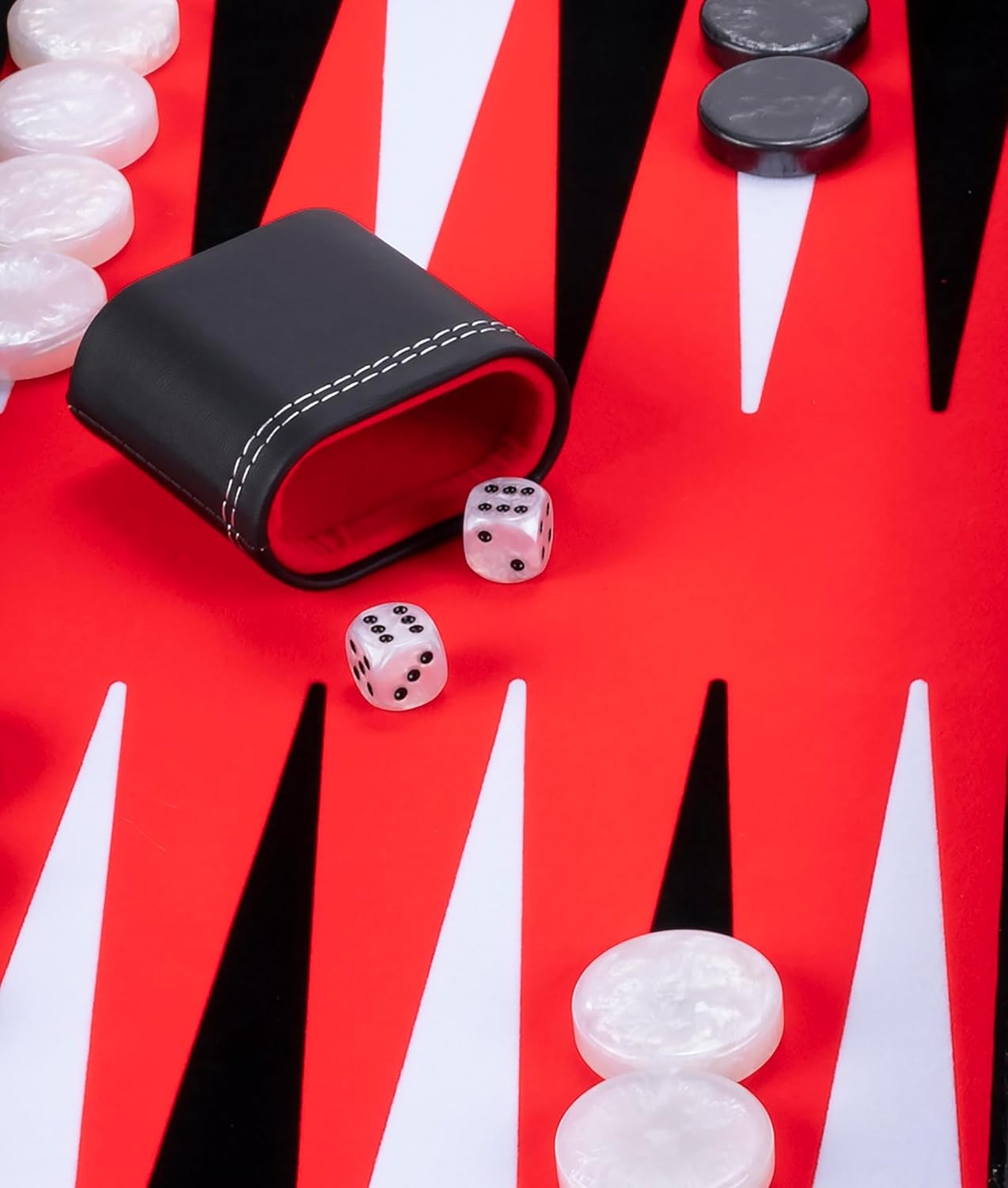 21 Inch Deluxe Backgammon Set Faux Leather Case Felt Interior Dice Cups