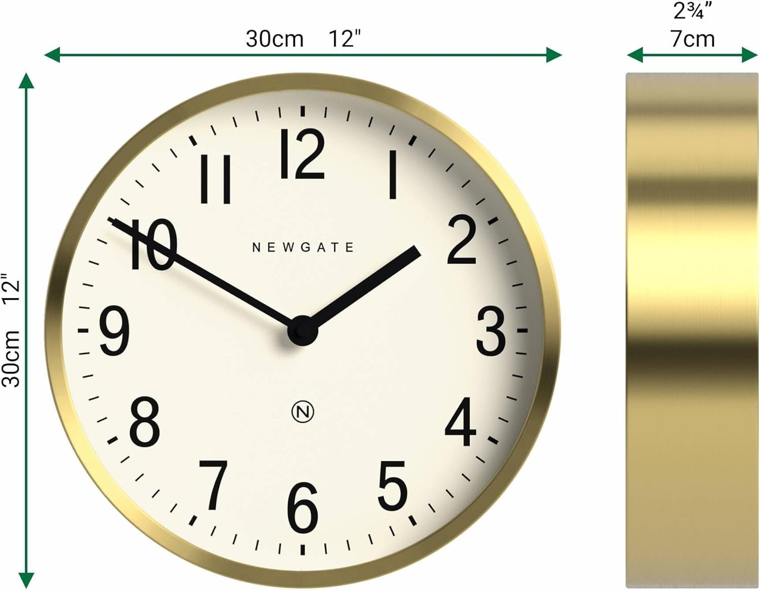 30cm Retro Silent Wall Clock Gold | Mid-Century Metal Analogue Decor