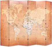 World Map Folding Room Divider 228x170cm Wood Frame Privacy Screen Decor