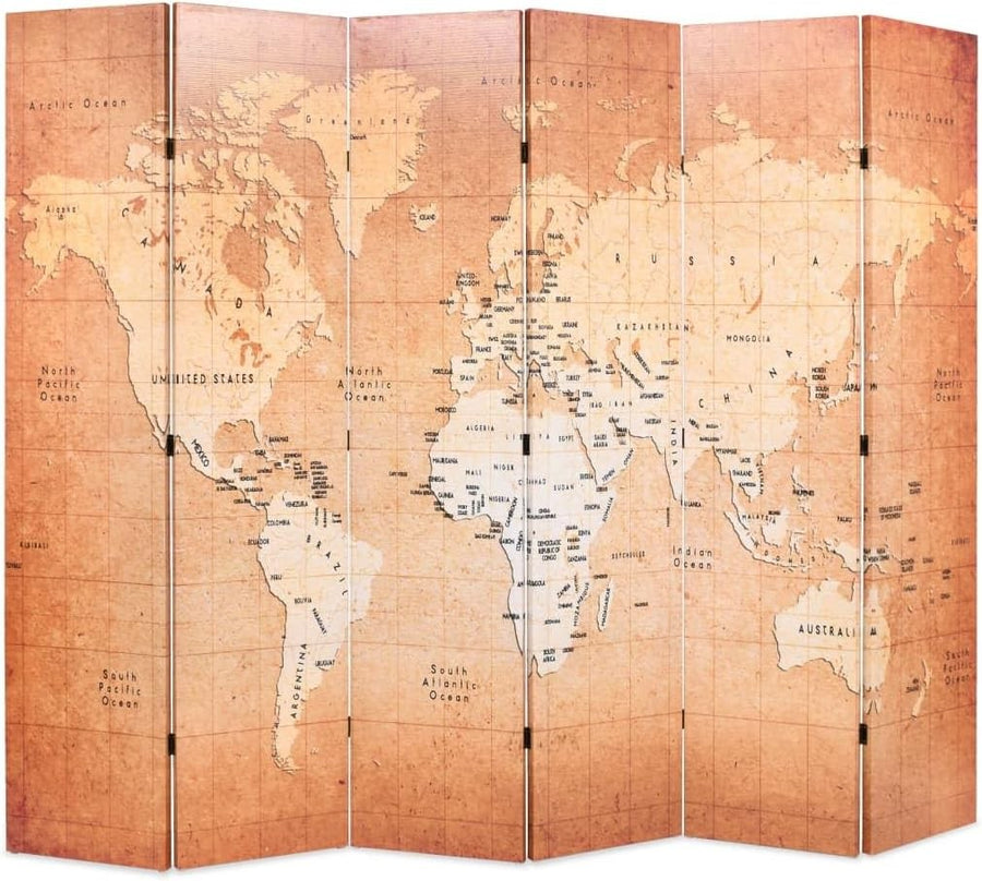 World Map Folding Room Divider 228x170cm Wood Frame Privacy Screen Decor