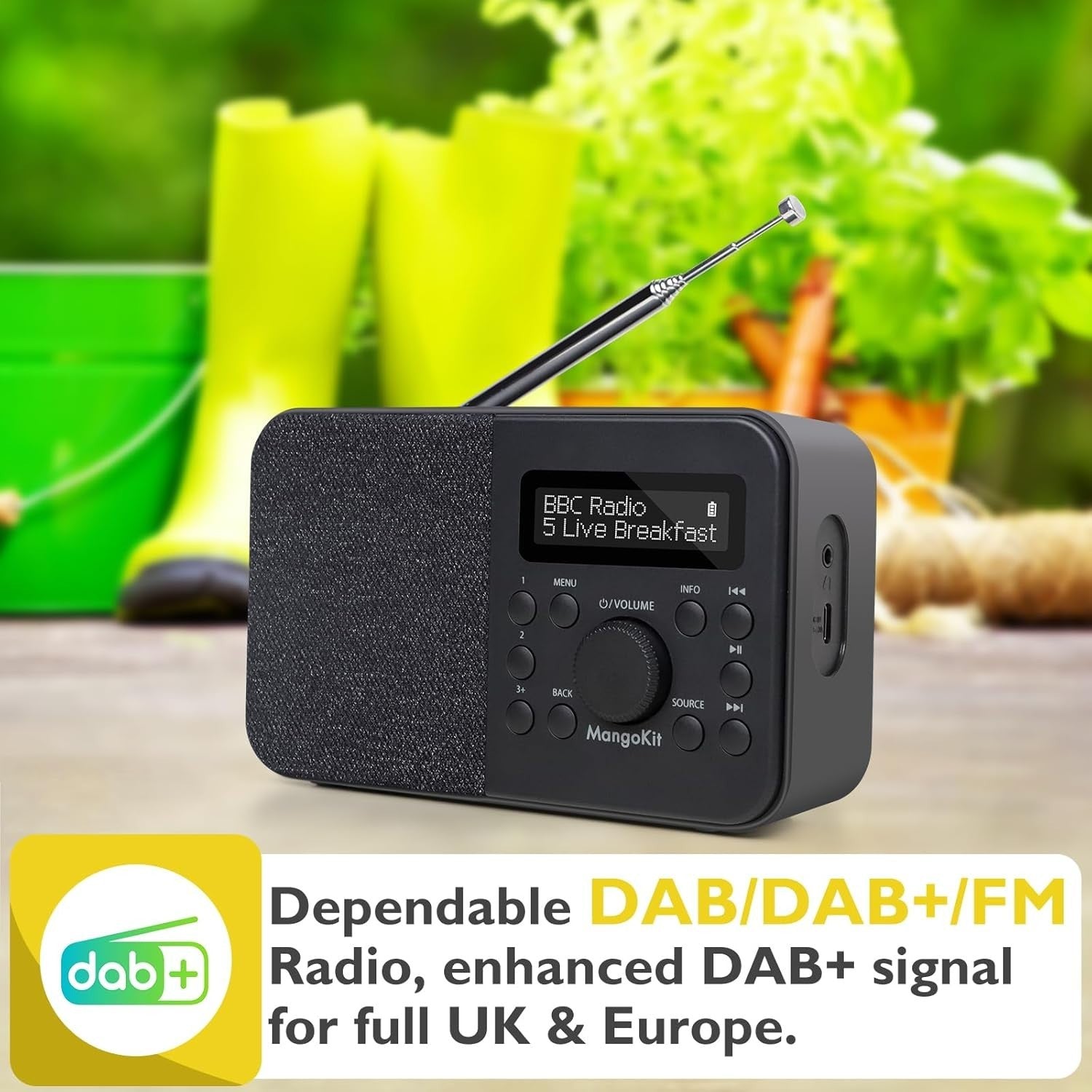 Portable DAB DAB+ FM Radio Bluetooth Kitchen Alarm Clock Black