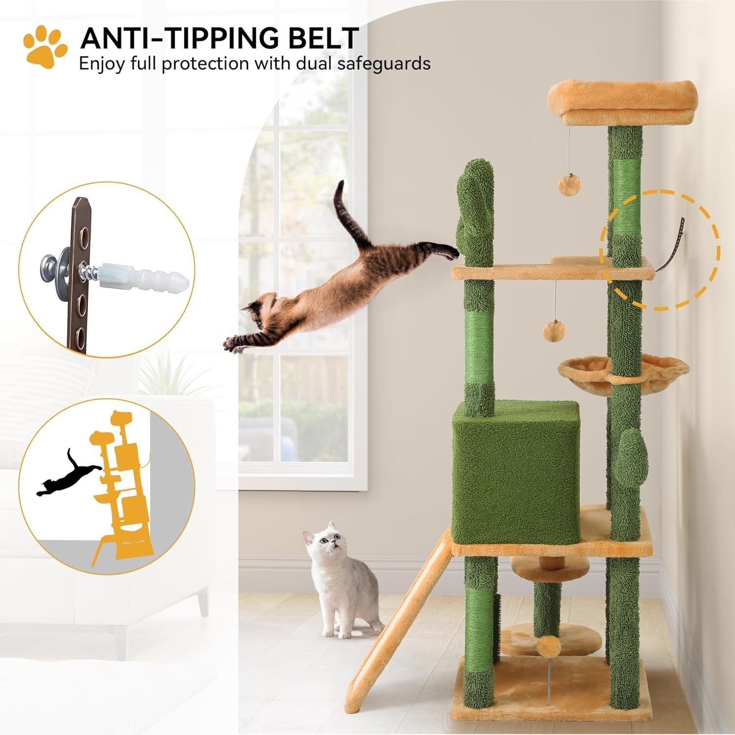 Cactus Cat Tree 153cm Tall Indoor Climbing Tower with Condo Scratching Posts