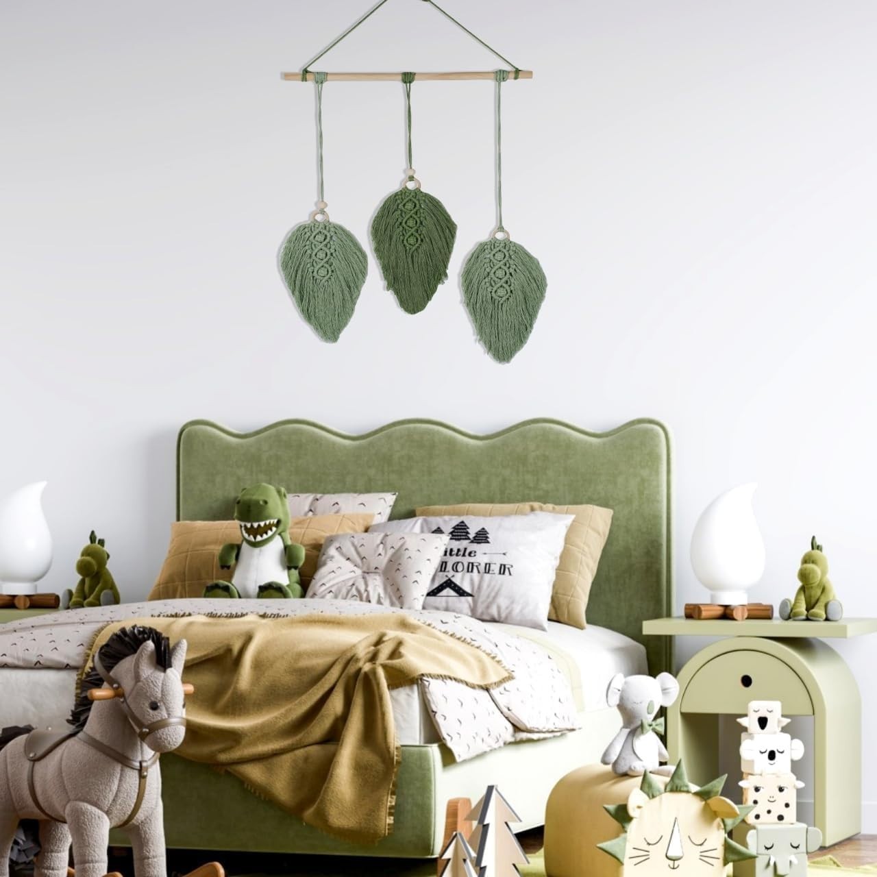 Green Macrame Leaf Wall Hanging Boho Woven Tapestry 80cm