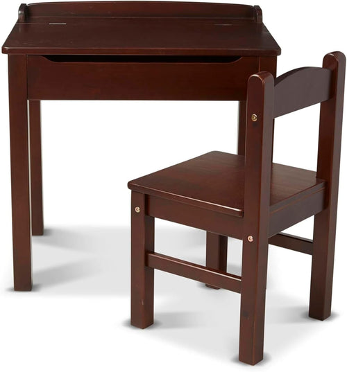 Kids Wooden Lift-Top Desk & Chair Set, Espresso, Compact 30.5x57cm