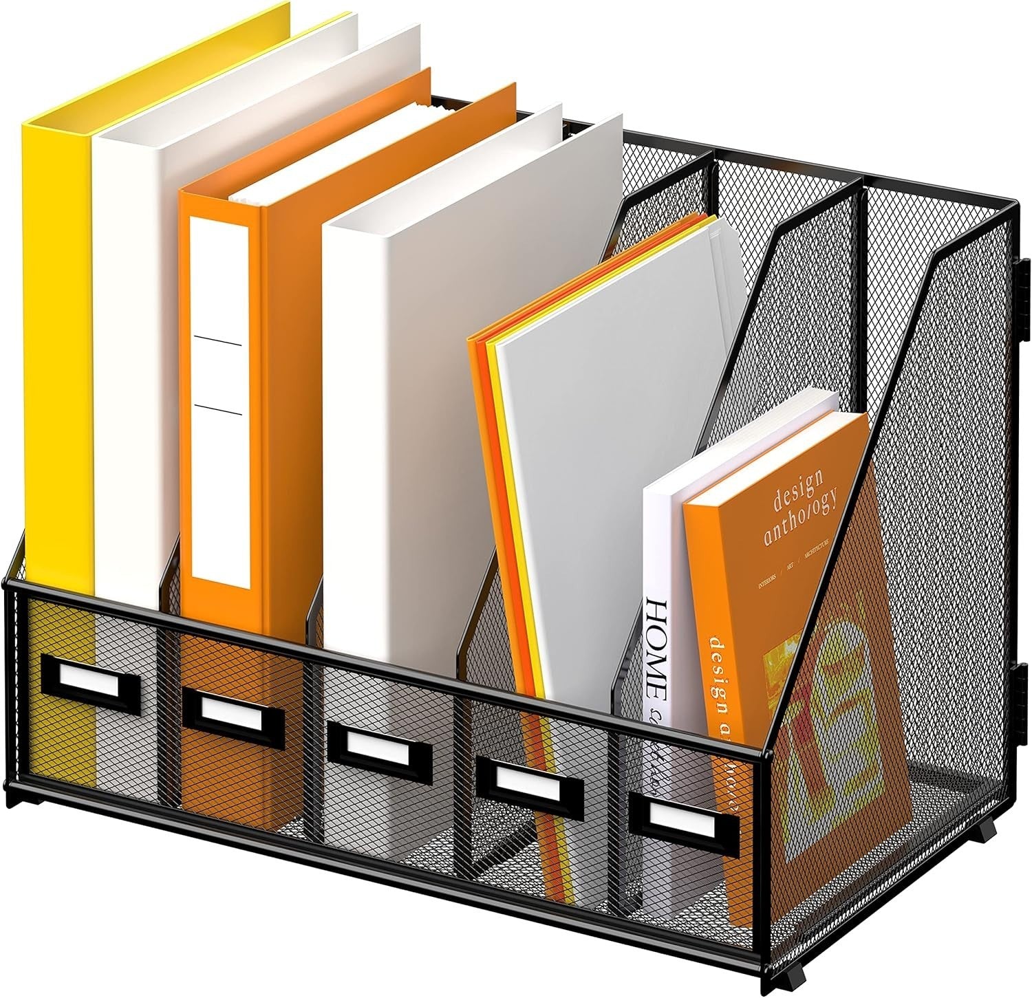 Metal Desk Organizer with 5 Compartments – Magazine, File & Letter Holder