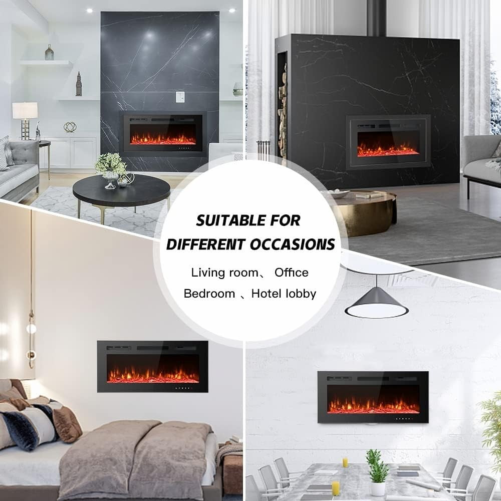 102cm Wall Mounted Electric Fireplace LED Fire 12 Flame Remote Heat