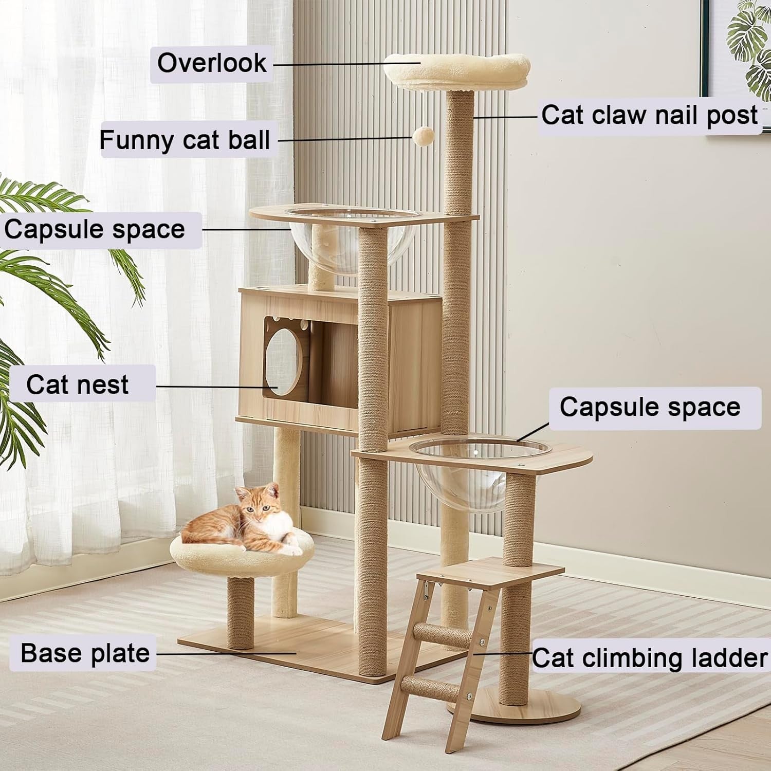 137cm Cat Tree Tower Condo Bowls Ladder Plush Perches Scratching Posts