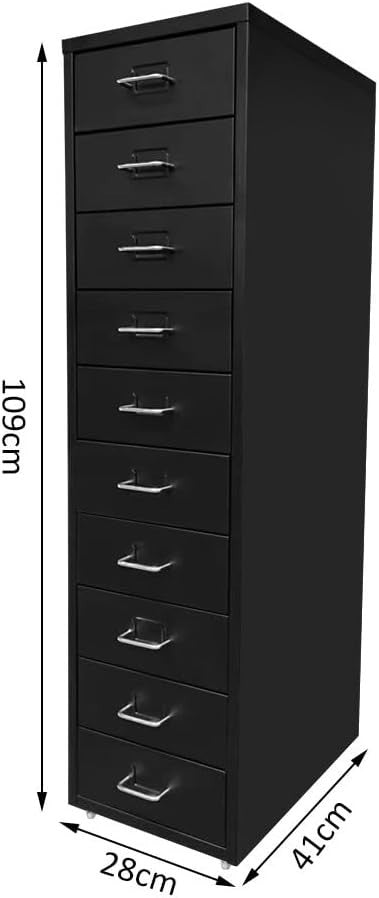 Tall Metal 10 Drawer Filing Cabinet Storage Unit on Wheels Home Office