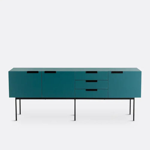 Contemporary 3 Door Sideboard with Drawers | Teal Buffet Storage Unit
