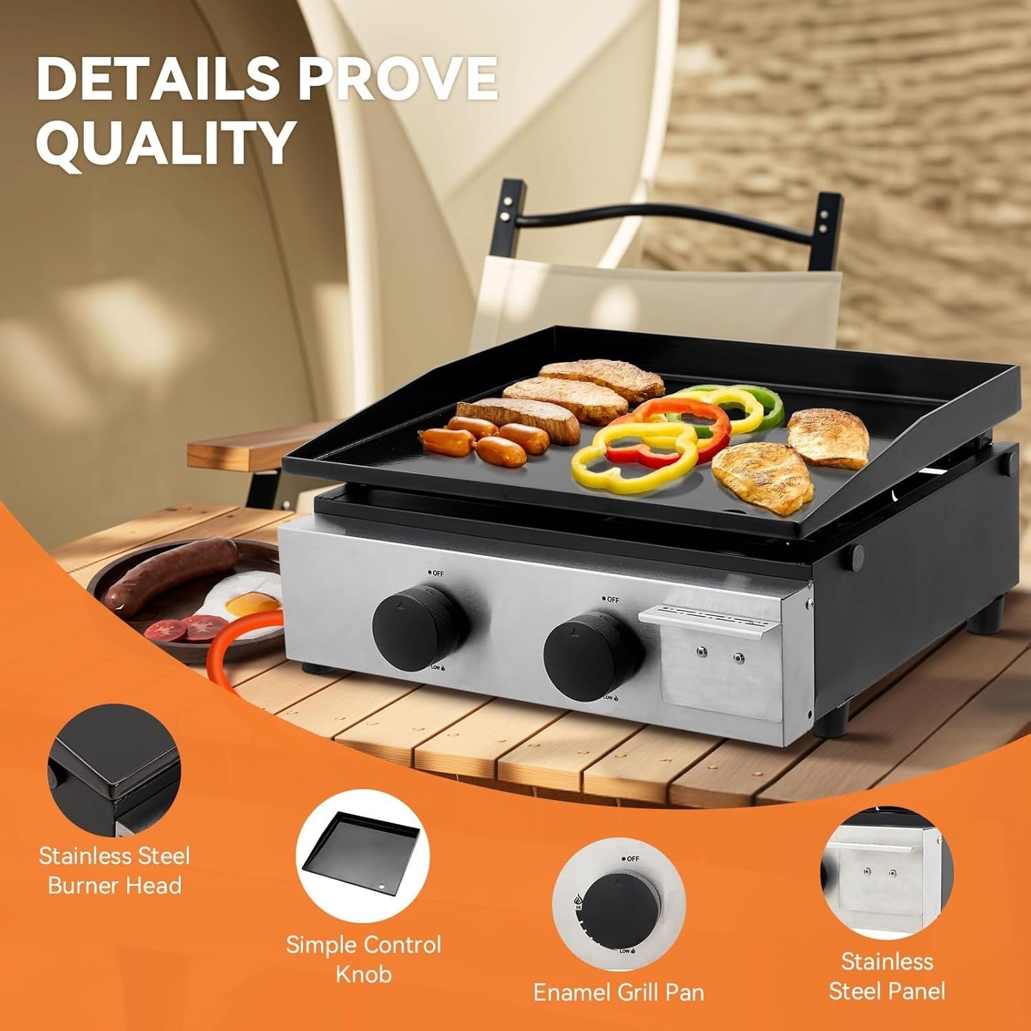 Portable 2 Burner Gas BBQ Grill Ceramic Cast Iron Plate Outdoor Camping Cooking