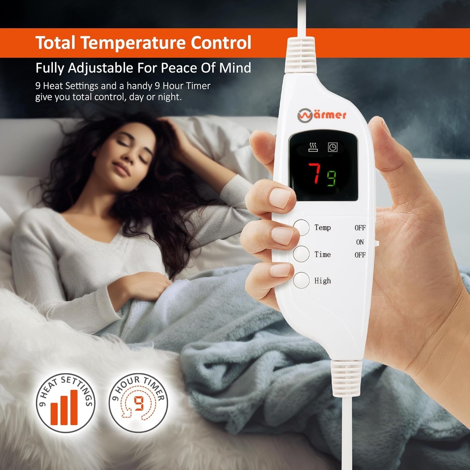 Electric Heated Throw Blanket XL 200x130cm Fleece 9 Heat Timer Auto Off