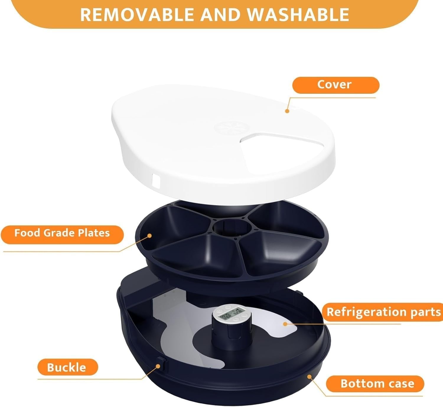 Automatic Wet Cat Feeder Cooling Timer 5 Meal Refrigerated Food Dispenser