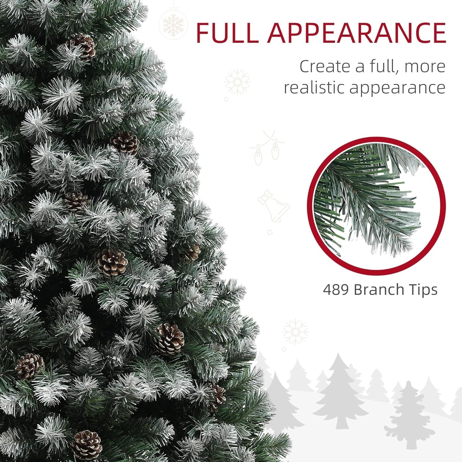 150cm Snow Dipped Pine Xmas Tree with Pinecones Hinged Branch Steel Base Decor