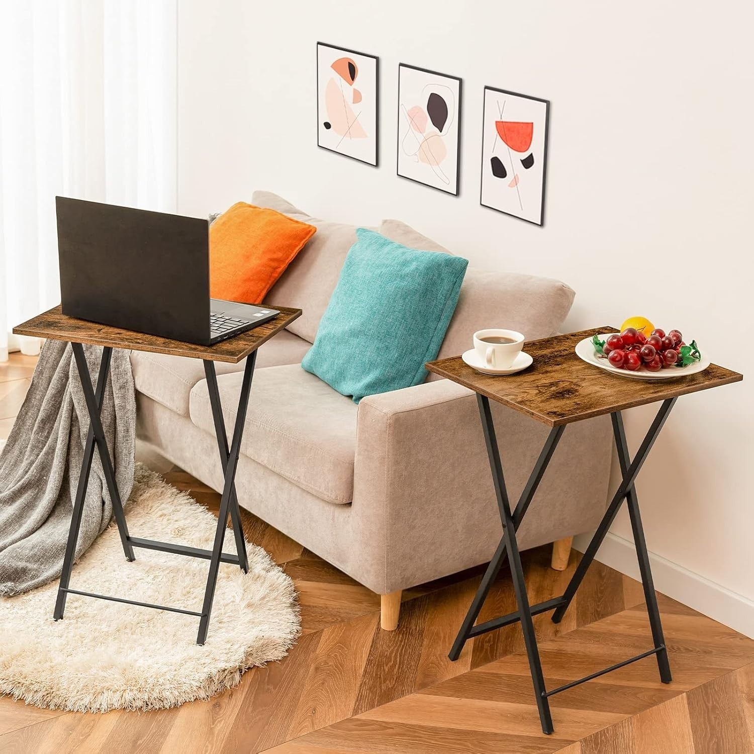 Folding Side Tables Set of 2 – Space-Saving TV Tray Snack Laptop Tables