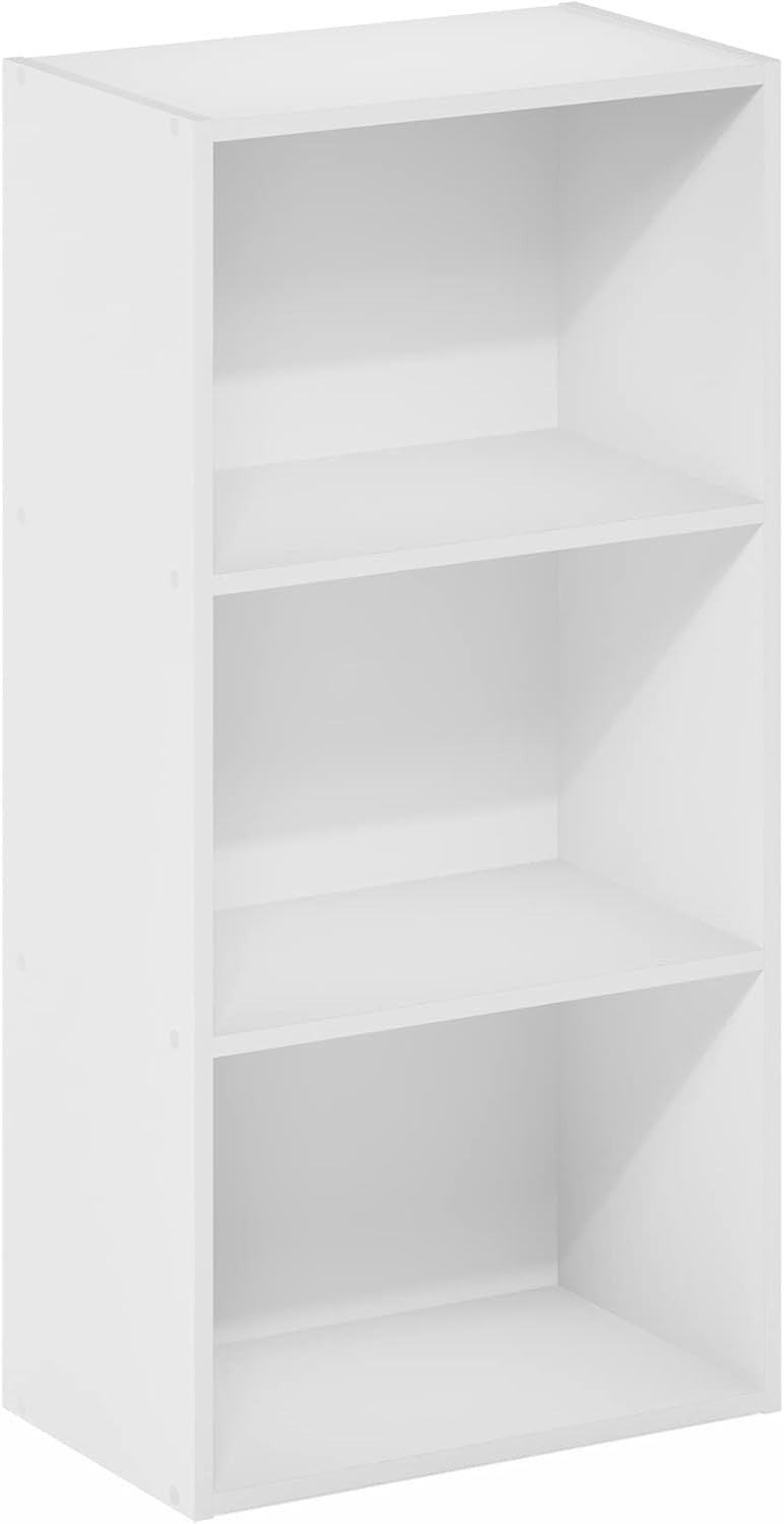 3Tier White Wooden Bookcase Small Storage Shelf Compact Organizer Open Bookshelf