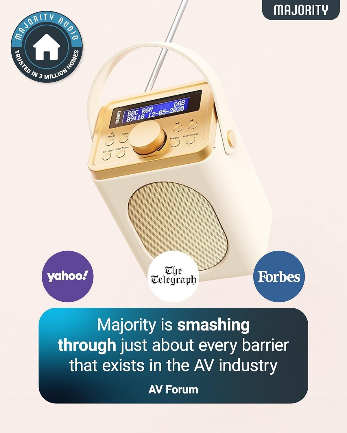 Portable DAB+ FM Radio Bluetooth | 15H Battery | Dual Alarm Cream