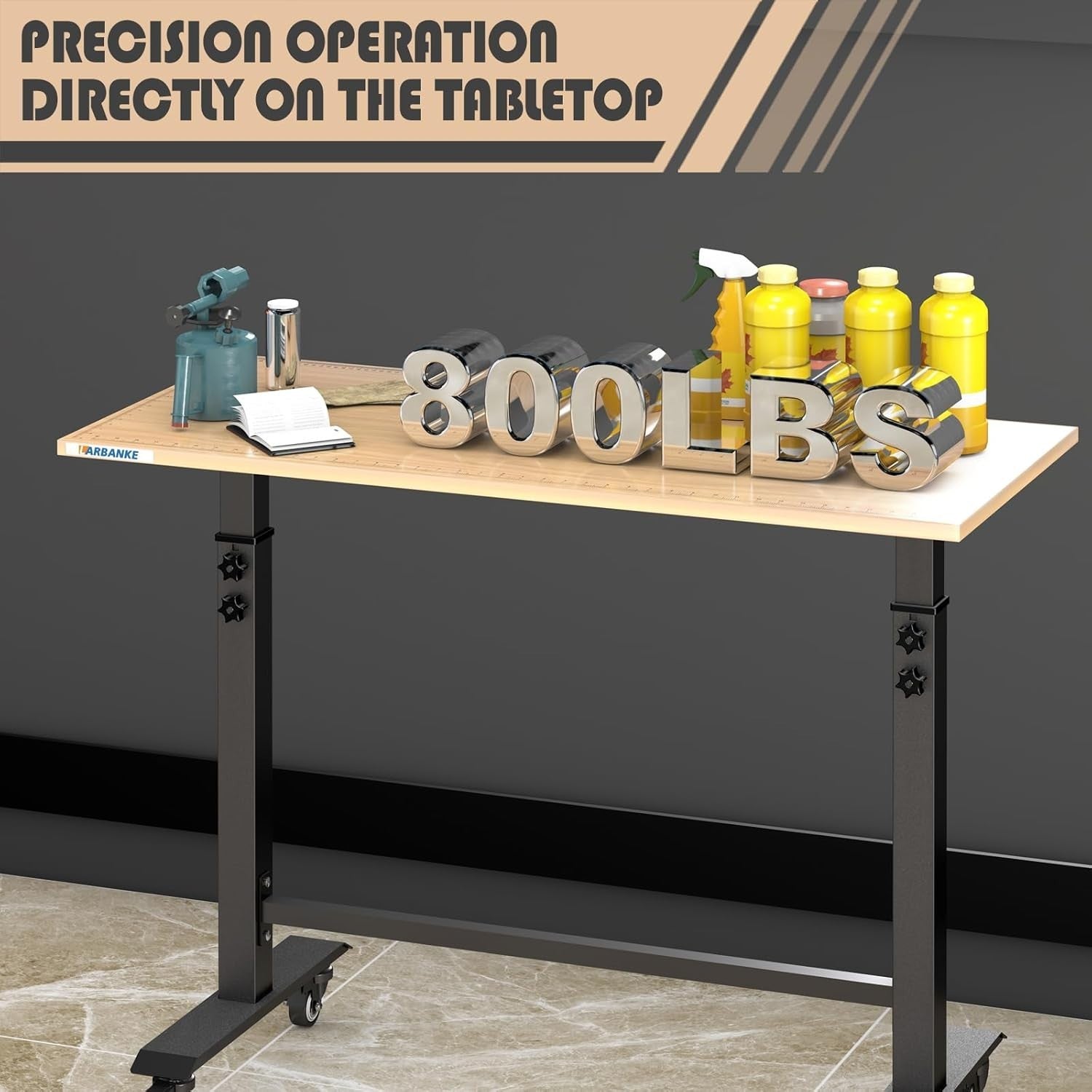 Adjustable Heavy Duty Workbench 800lb Rubberwood Top Wheels Scale Markings