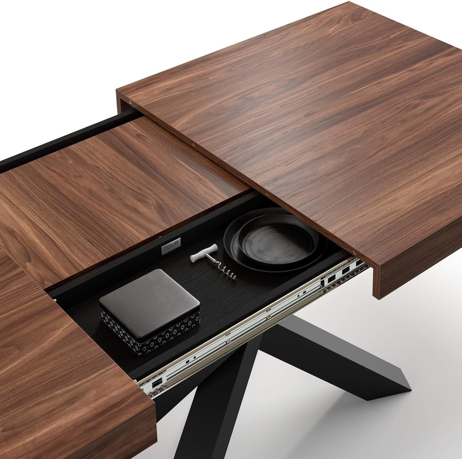 Extendable Walnut Dining Table 160–240cm w/ Black Cross Legs Modern