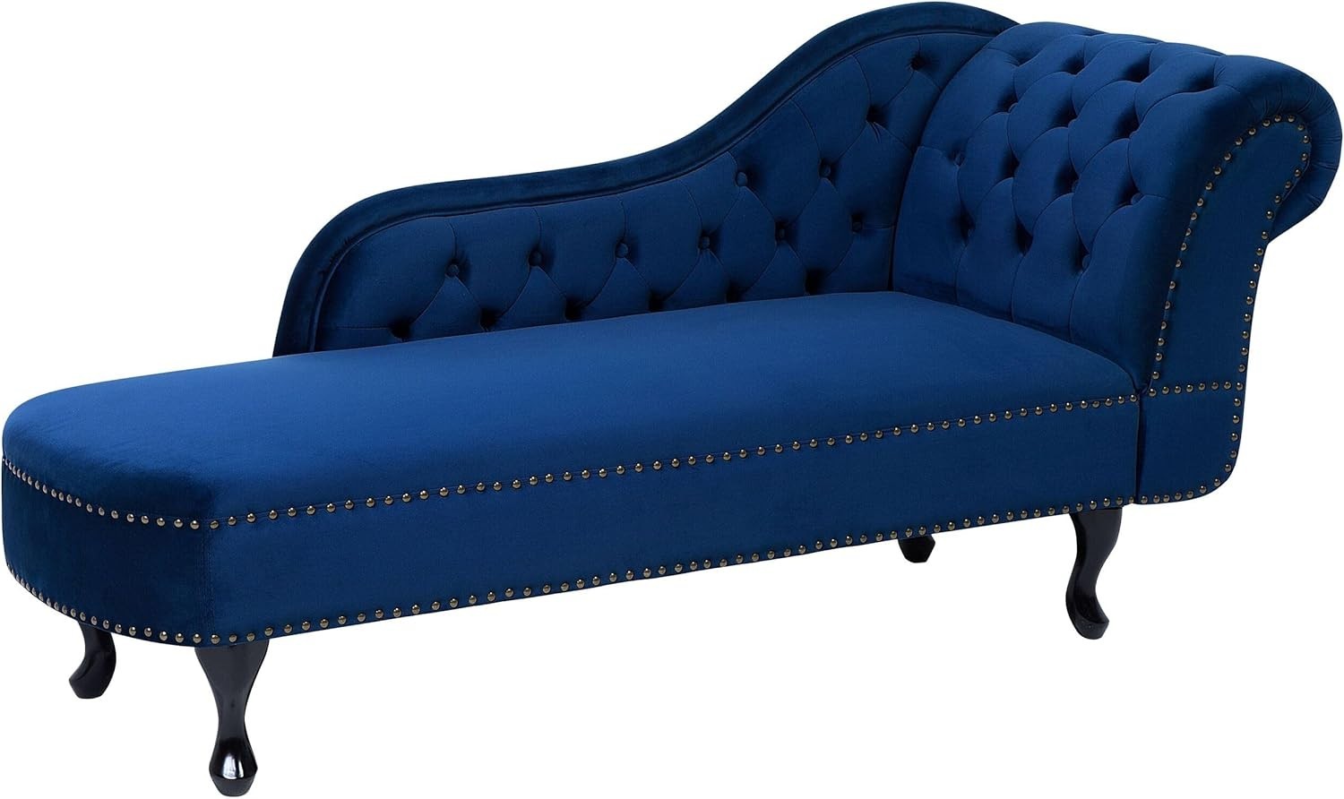 Vintage Right Hand Velvet Chaise Lounge Blue Chesterfield Sofa 180 kg Capacity