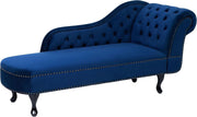 Vintage Right Hand Velvet Chaise Lounge Blue Chesterfield Sofa 180 kg Capacity