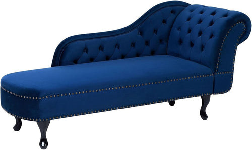 Vintage Right Hand Velvet Chaise Lounge Blue Chesterfield Sofa 180 kg Capacity