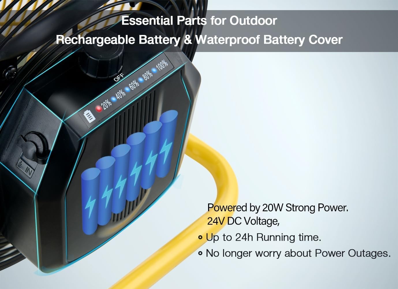 12" Rechargeable Floor Fan – 3-Speed Portable Metal Cooling Fan for Camp & House