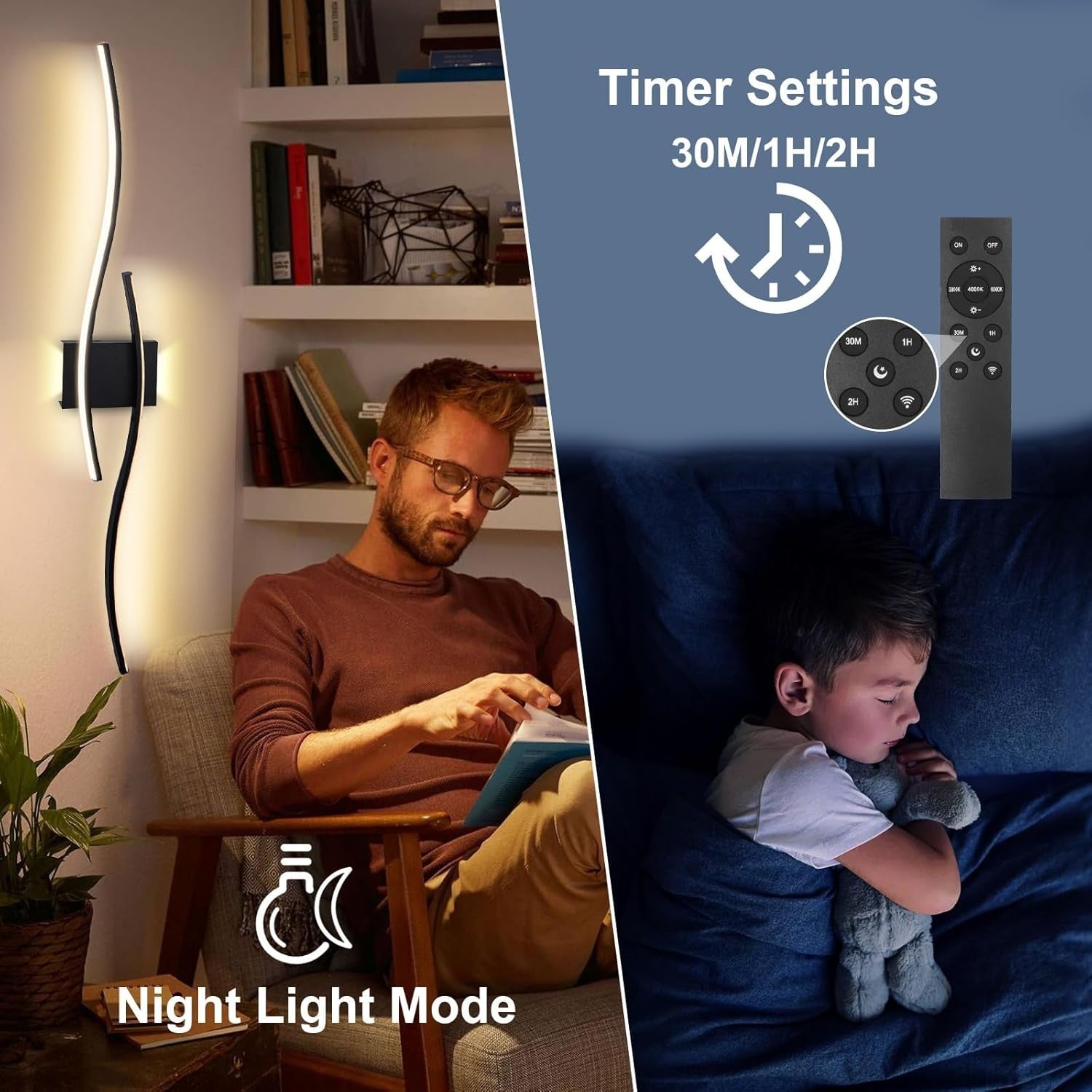 Wireless Rechargeable Wall Light 100cm, Remote Control, Dimmable Warm-Cool