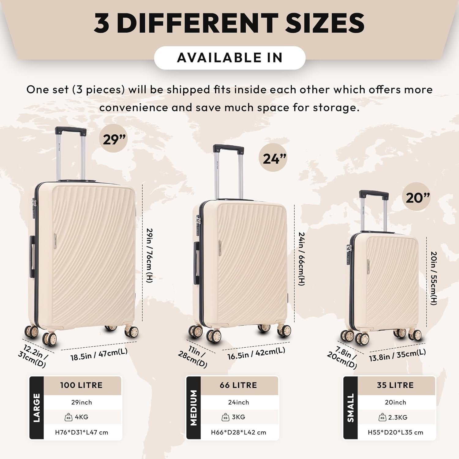 Medium ABS Check In Suitcase 24 Inch Lightweight Hard Shell 4 Spinner