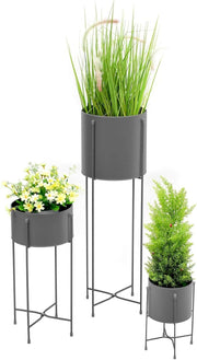 3PC Tall Metal Plant Stand Set Indoor Outdoor Slate Grey Flower Pot Holders