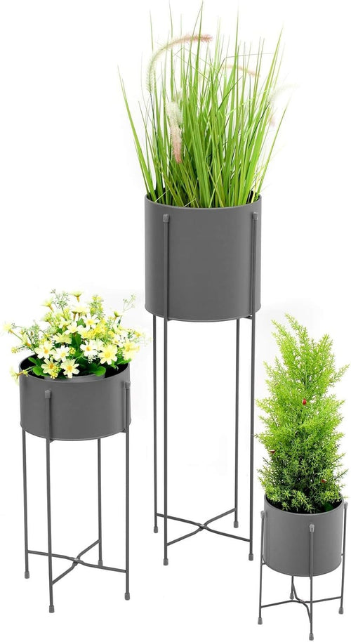 3PC Tall Metal Plant Stand Set Indoor Outdoor Slate Grey Flower Pot Holders