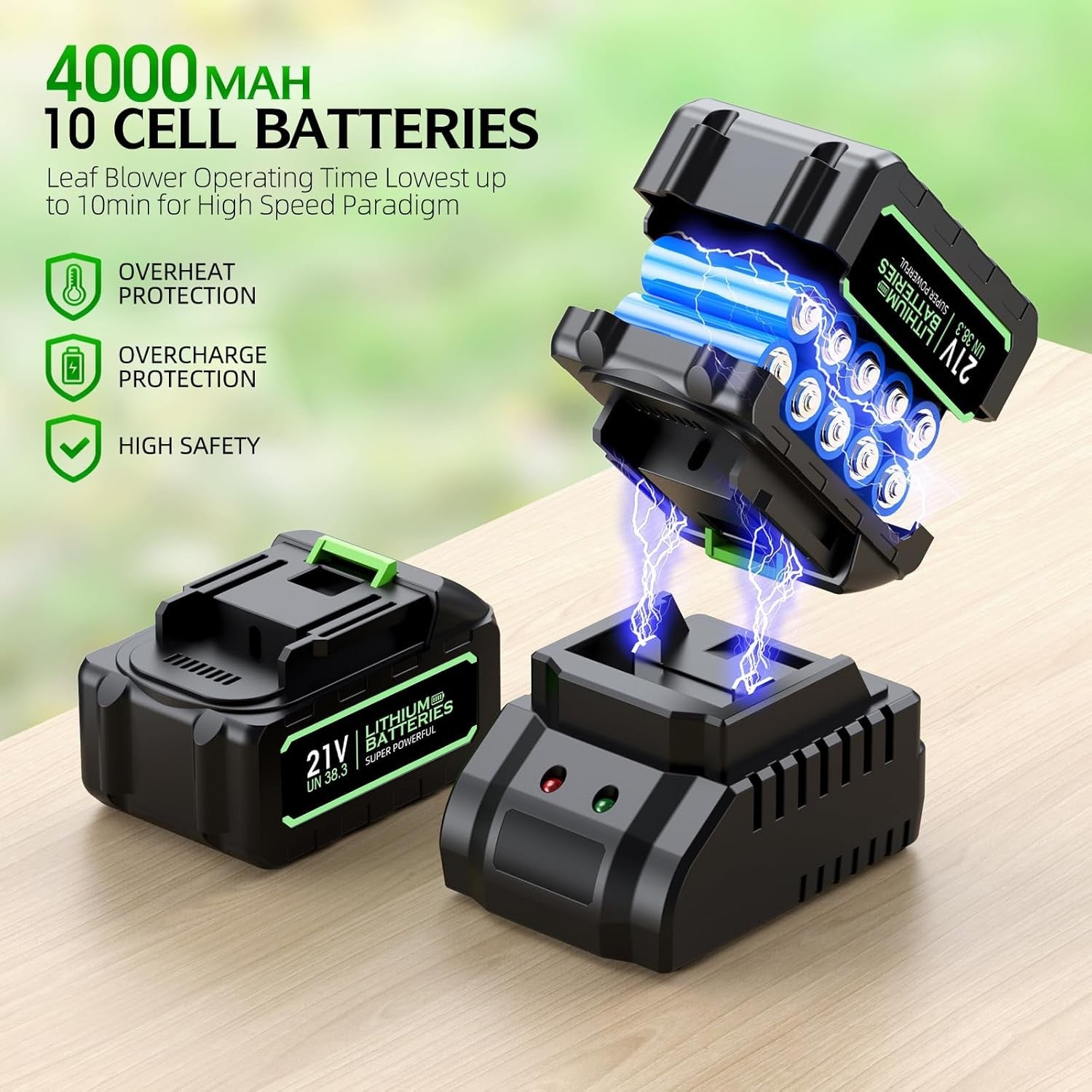 Cordless Leaf Blower 990000RPM High Speed 2 Batteries Lightweight Garden