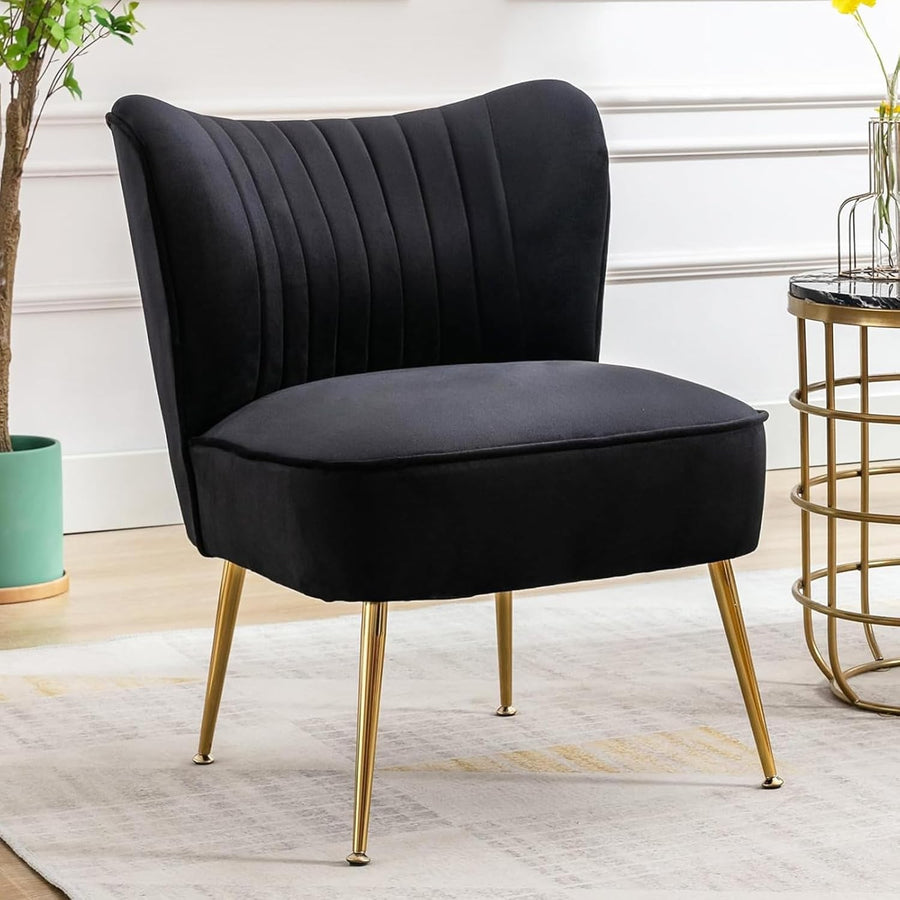 Black Velvet Accent Chair Gold Metal Legs Lounge Tub Seat