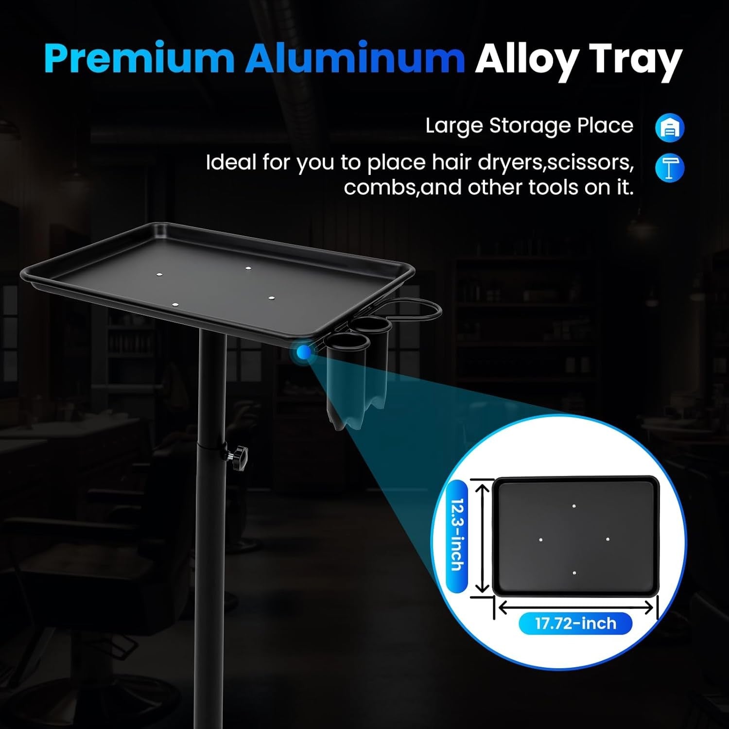 Salon Tattoo Tray Trolley Adjustable Height Rolling Workstation Tool Stand