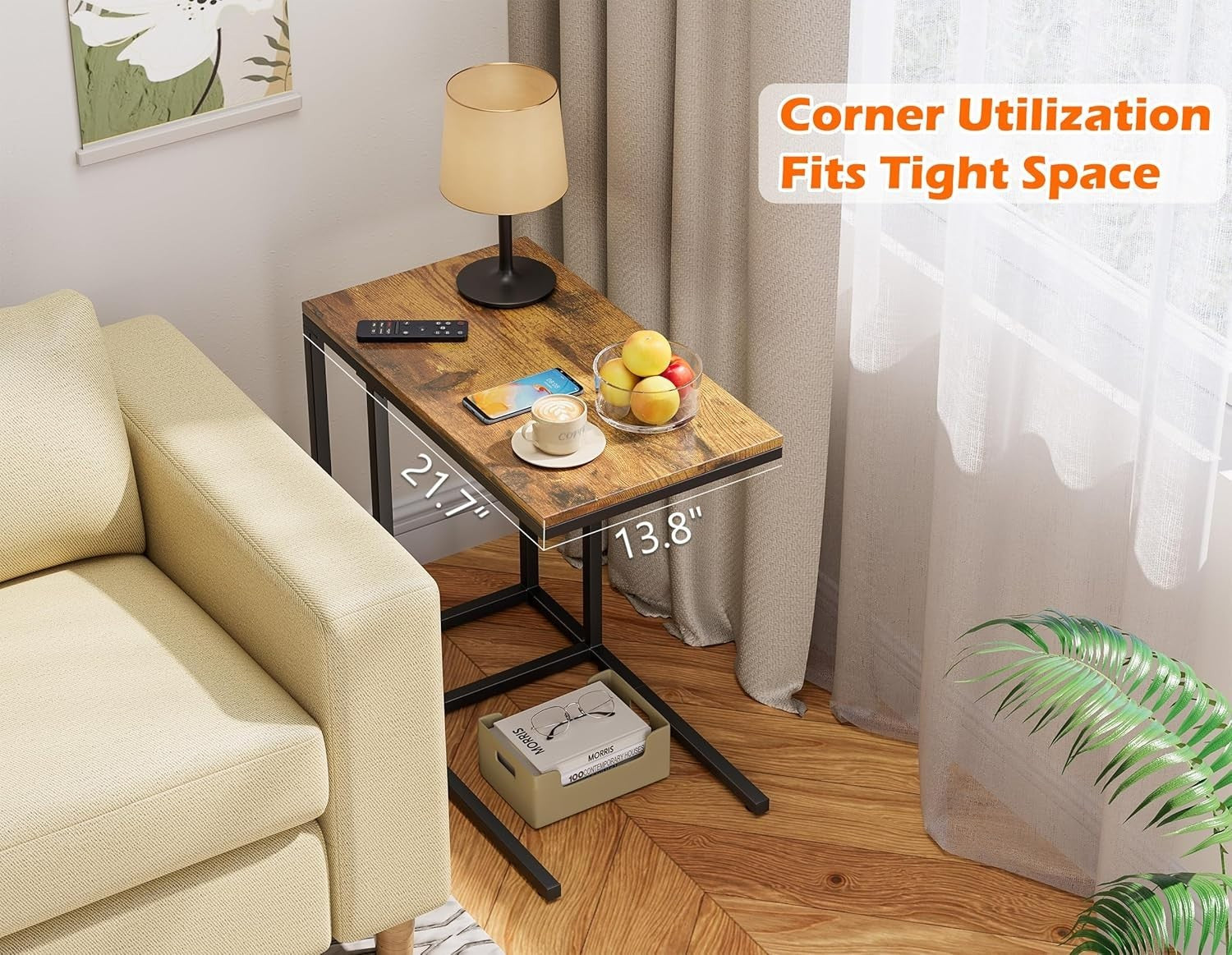 Small C-Shaped Side Table with Sturdy Metal Frame, Laptop & Sofa Table