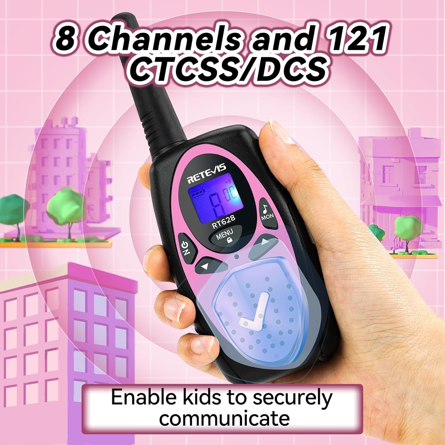 Kids Walkie Talkies Long Range VOX LCD 8 Channel 2 Way Radio Pair Pink