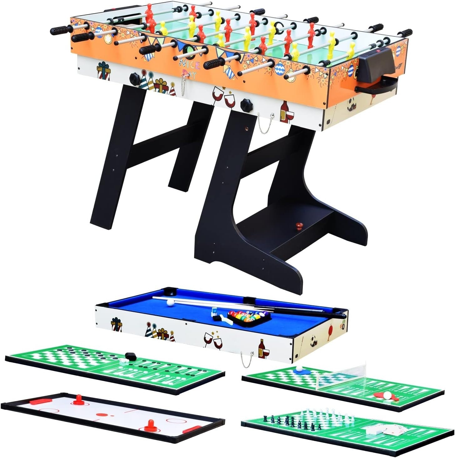 4FT 8 in 1 Folding Multi Game Table Pool Foosball Hockey Chess