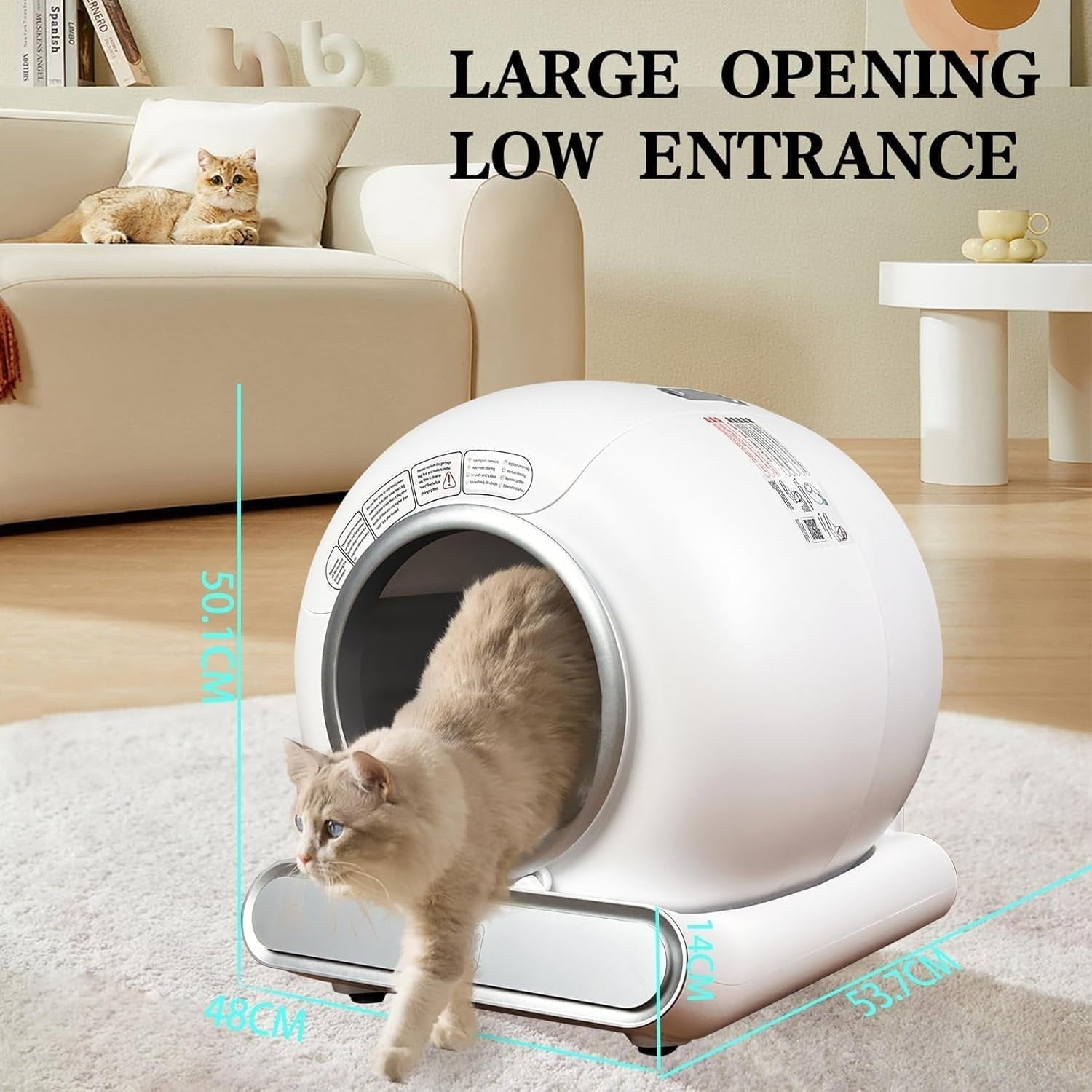 Self Cleaning Cat Litter Tray Automatic App Control Odour Free 65L Box