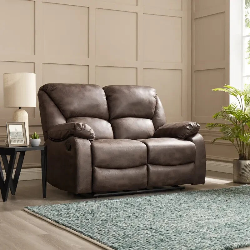 2 Seater Manual Recliner Sofa Brown Faux Leather Padded Armrests