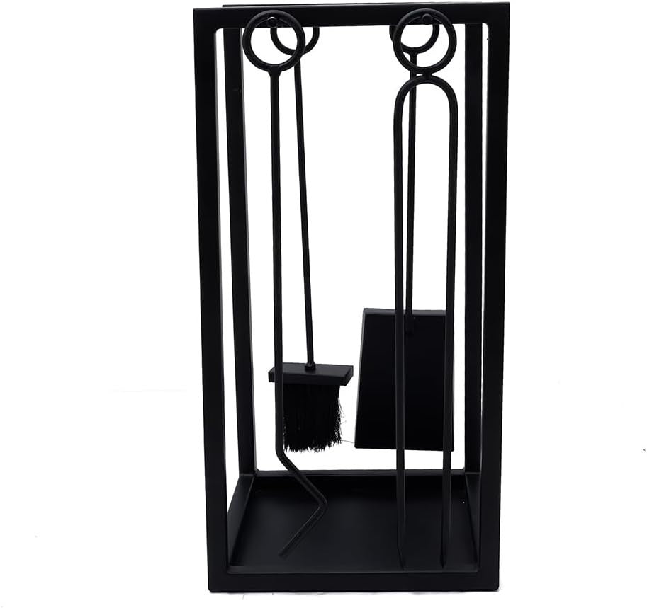 Heavy Duty Fireplace Tool Set with Log Holder & Brush – 60x37x30cm