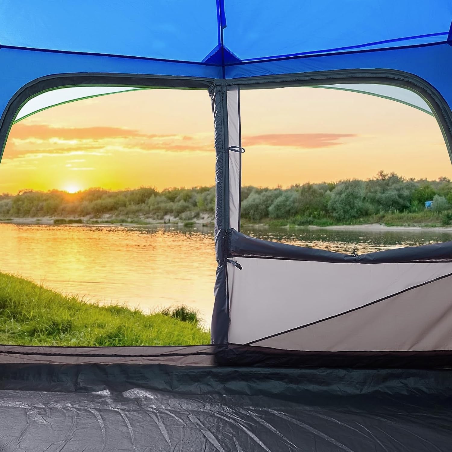 6 Person Waterproof Family Camping Tent Easy Setup with Ground Mat