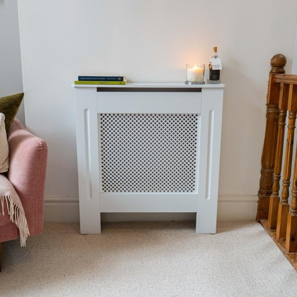 White MDF Radiator Cover Mini | Traditional Diamond Slat Cabinet