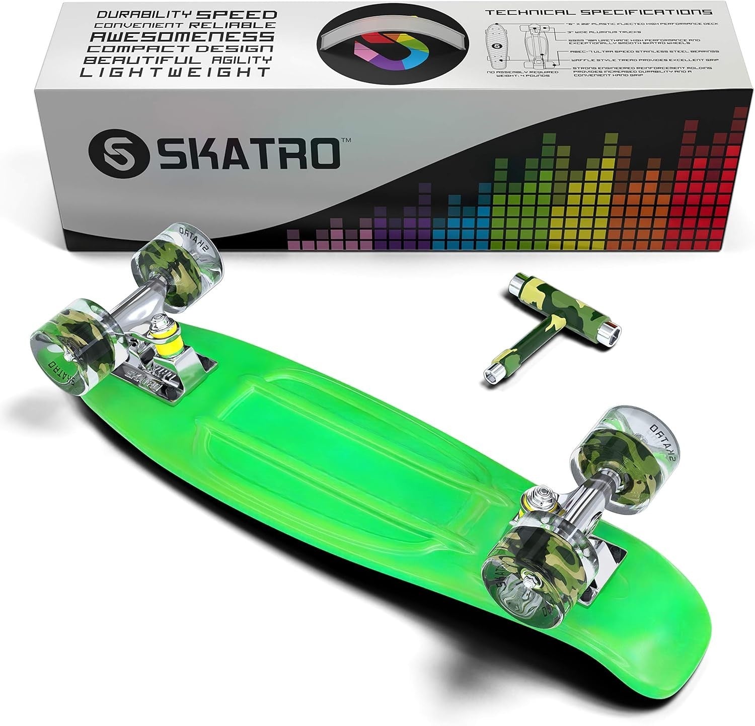 22" Mini Cruiser Skateboard Patriot Plastic Retro Complete Board