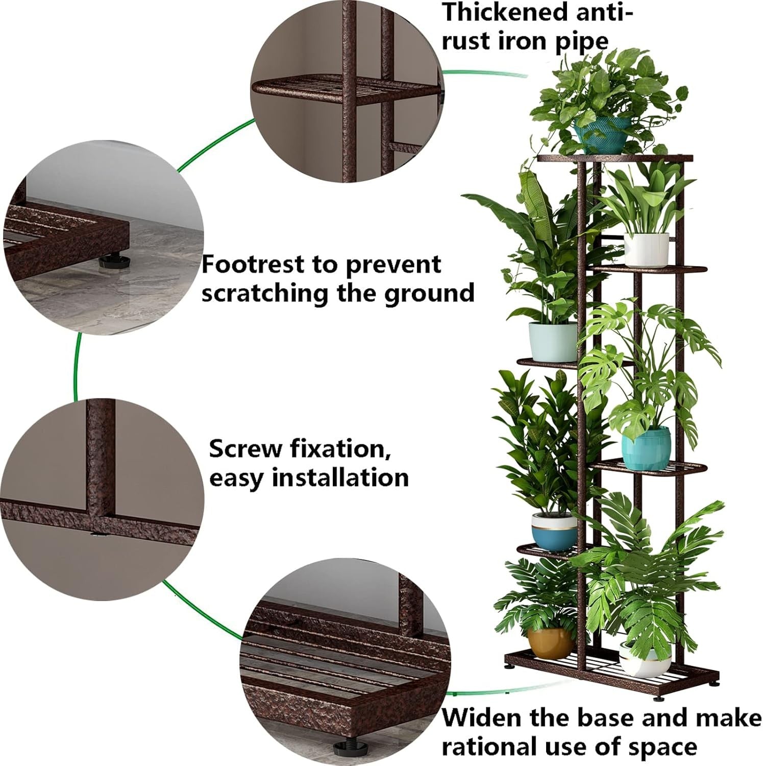 6 Tier Bronze Metal Plant Stand Indoor Outdoor Multi Pot Display Shelf