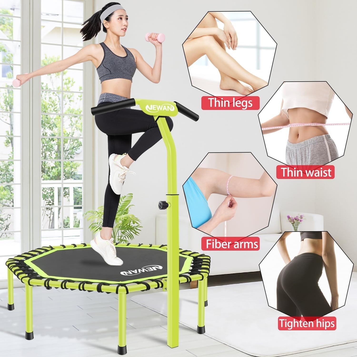 48in Silent Bungee Fitness Rebounder Adjustable Handle Heavy Duty