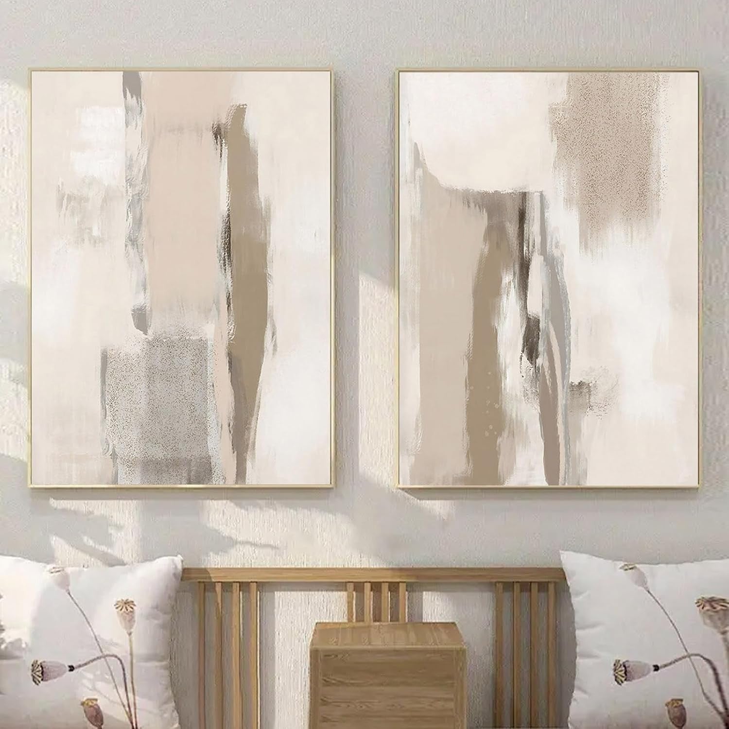 Abstract Beige Wall Art Set of 2 – Neutral Minimalist Canvas Prints 16x24