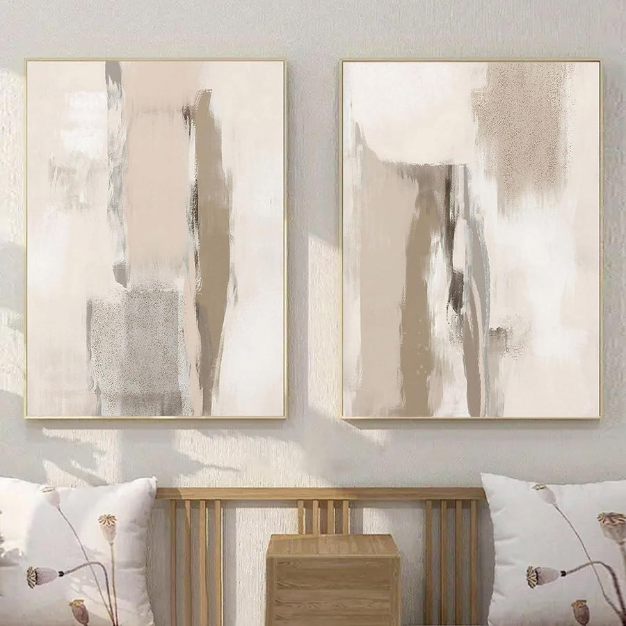 Abstract Beige Wall Art Set of 2 – Neutral Minimalist Canvas Prints 16x24