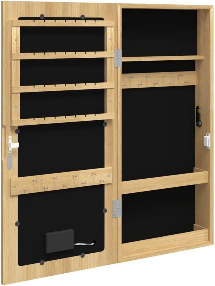 LED Wall Mounted Jewelry Cabinet Frameless Mirror Lockable Slim Storage