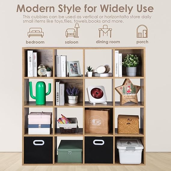 16 Cube Storage Unit 4x4 Freestanding Bookcase Display Shelf Oak Wooden Organize